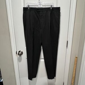 Mens Dress Pants Black Pinstripe Pleated Cuffed Trousers Size 44x26
